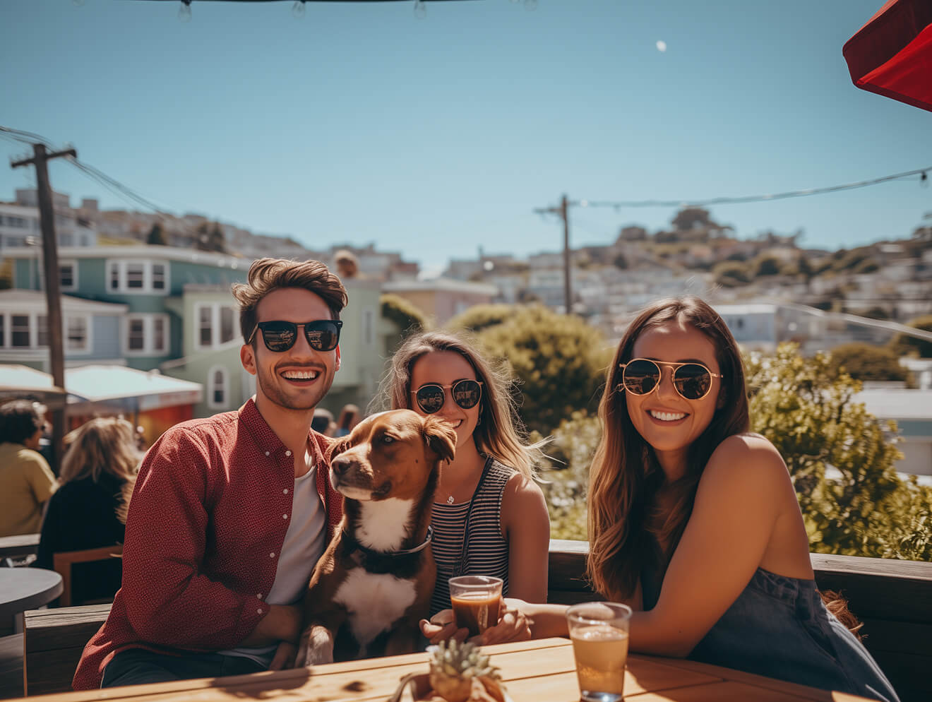 Sunny-Day-Smiles-with-Friends-and-Dog Sunny-Day-Smiles-with-Friends-and-Dog
